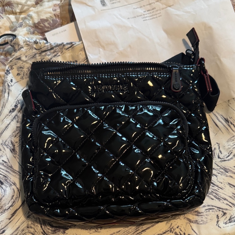 MZ Wallace Shiny Black Quilted Crossbody Bag